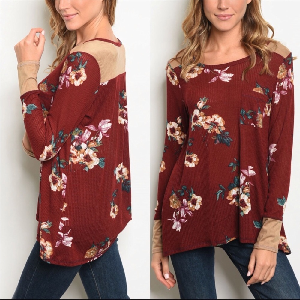 Fall Burgundy Floral Top